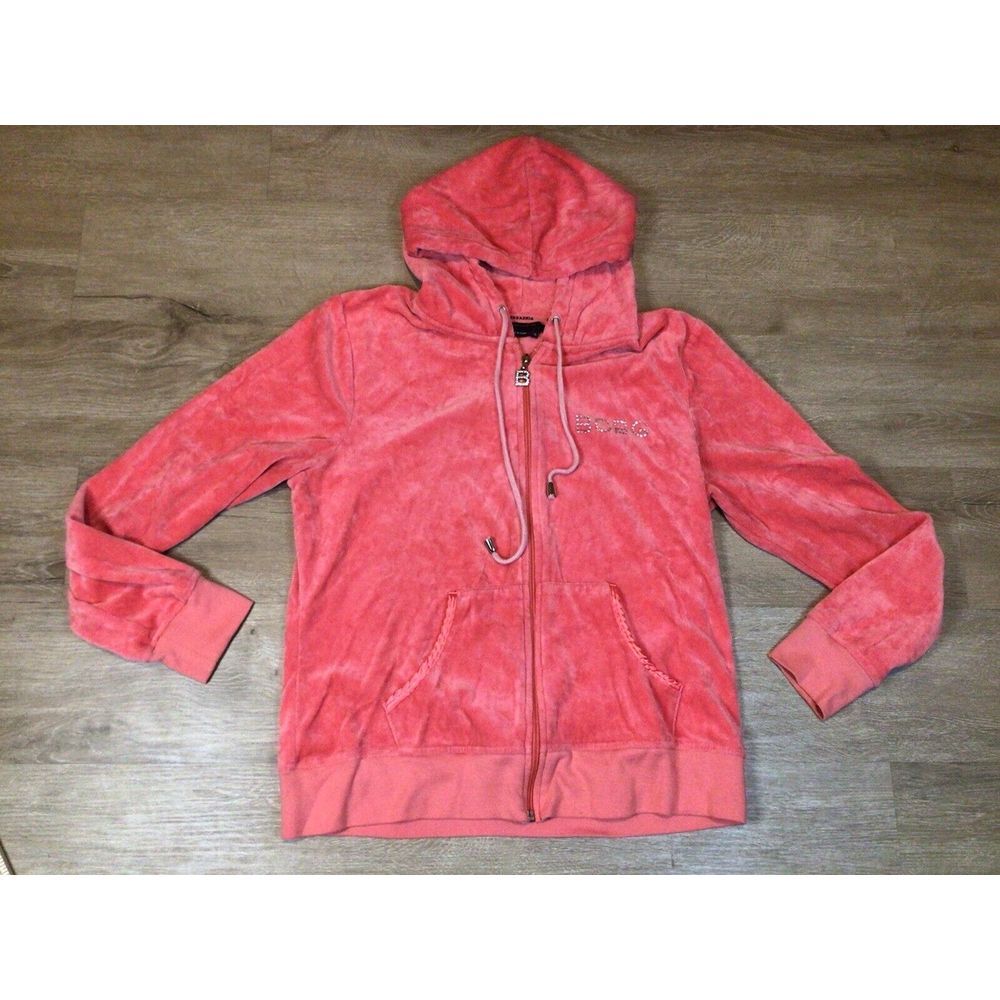 BCBG MAXAZRIA GIRLS Youth GUAVA COLOR‎ VELVET XL Jogging JACKET Hoodie Full Zip
